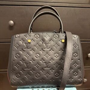 Louis Vuitton Montaigne Shoulder Bag MM Impreinte Monogram Leather Black Color